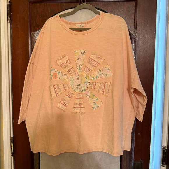 Peach Long Sleeve Top with Floral Patchwork - Picture 1 of 1